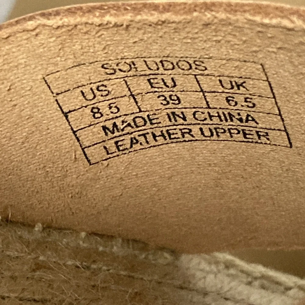 Soludos Sandals Womens Size 8.5 Minorca High Platform Espadrille Leather Nude
